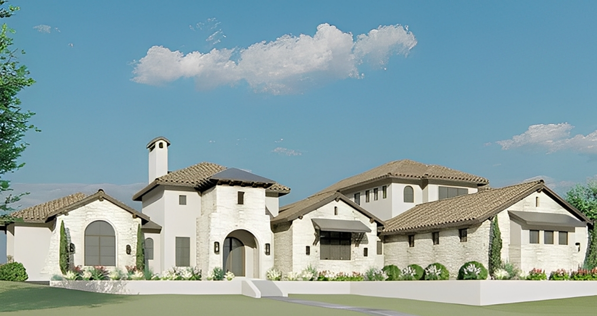 Mediterranean-style house under blue sky.